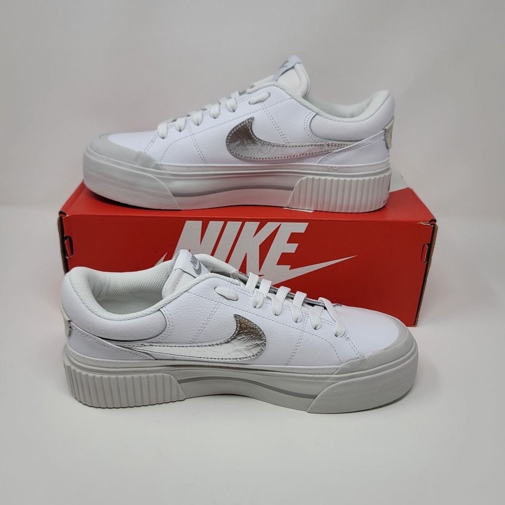 Nike Court legacy lift Platform Sneakers Women's 9.5 White/Silver HQ2307 100